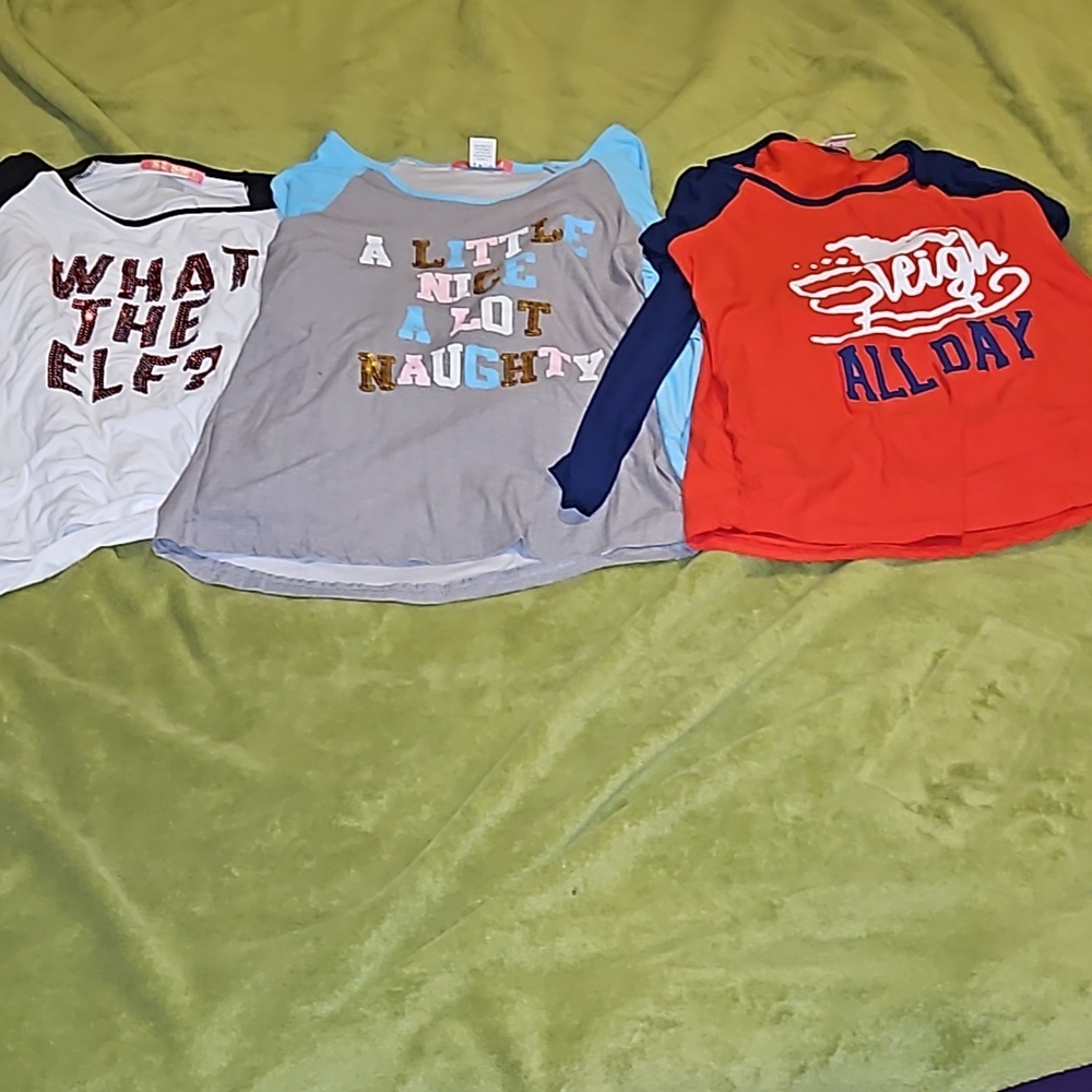 3 Holiday Juniors Top Red Sequin What The Elf? A Little Nice A Lot Of Naughty L